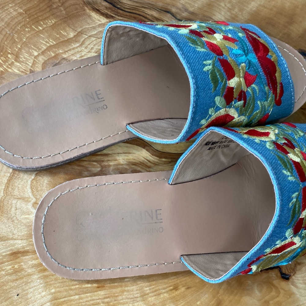 Floral Embroidered Denim Slippers - Picture 8 of 11
